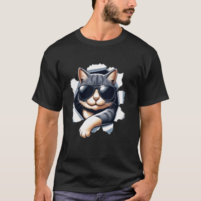 Camiseta Gato Divertido con Gafas de Sol (Anverso)