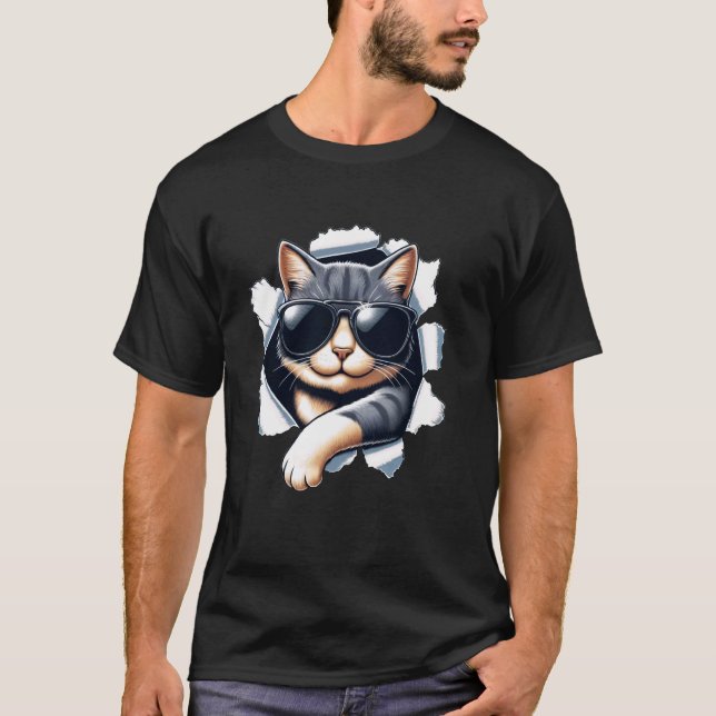 Camiseta Gato Divertido con Gafas de Sol (Anverso)