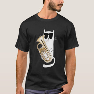 Camiseta Gato divertido con gafas de sol jugando al eufonio