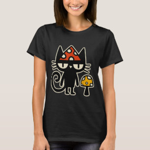 Camiseta Gato Divertido Con Sombrero De Champiñón Gato Negr