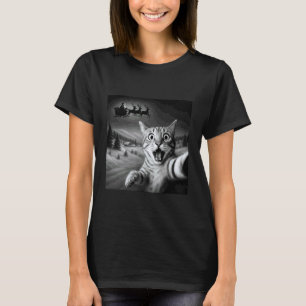 Camiseta Gato Divertido Conmocionado Selfie Santa Trineo Na