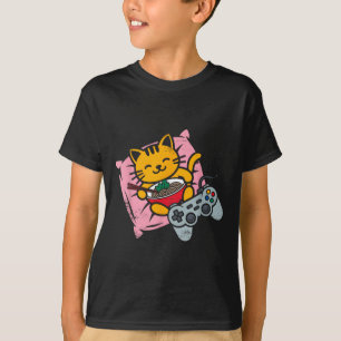 Camiseta Gato divertido de gamer Ramen Kawaii Jugando A Muj