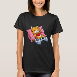 Camiseta Gato divertido de gamer Ramen Kawaii Jugando A Muj