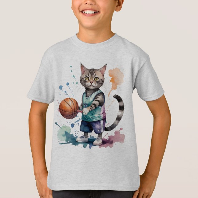 Camiseta Gato divertido de Guay jugando al básquetbol con h (Anverso)
