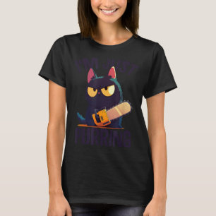Camiseta Gato divertido de Halloween con motosierra asesino