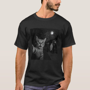 Camiseta Gato divertido de Halloween selfie con fantasma br