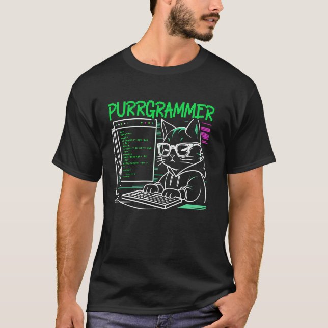 Camiseta Gato divertido de programación de computadora prog (Anverso)