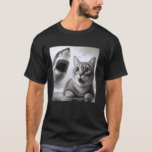 Camiseta Gato divertido de suspense vs tiburón - Gatito de