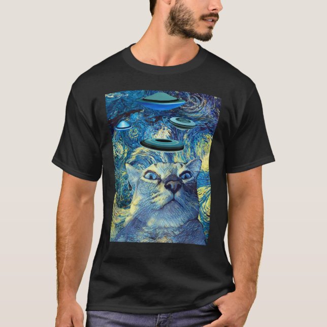 Camiseta gato divertido de ufo (Anverso)