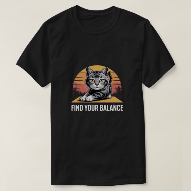 Camiseta Gato Divertido de Yoga Encuentra tu Equilibrio (Diseño del anverso)