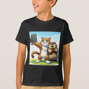 Camiseta Gato divertido del día de la marmota tomando selfi