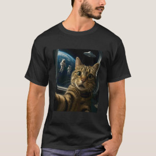 Camiseta Gato divertido del espacio exterior con OVNI y ast