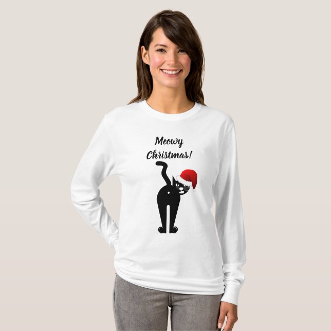 Camiseta Gato divertido del navidad de Meowy chistoso (Anverso completo)