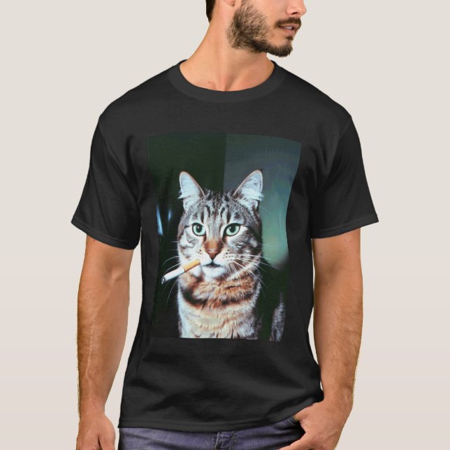 Camiseta Gato Divertido Dice Meme de Fumar Humor Felino Sar (Anverso)