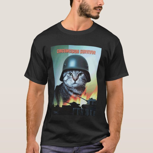 Camiseta Gato Divertido Dice Superviviente de Circuncisión  (Anverso)