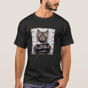 Camiseta Gato Divertido en la Línea de la Cárcel Destrozó e