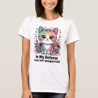 Camiseta Gato Divertido En Mi Defensa Me Dejaron Sin Superv