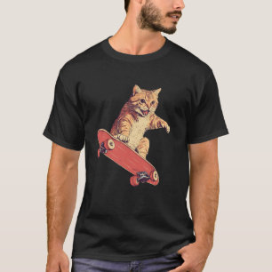 Camiseta Gato Divertido En Un Monopatín Patinando