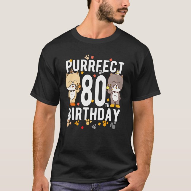 Camiseta Gato divertido feliz cumpleaños 80, cumpleaños 80  (Anverso)