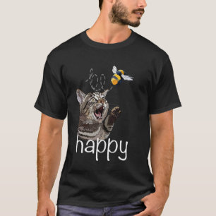 Camiseta Gato Divertido Feliz Inspirador Gatito Abeja Anima