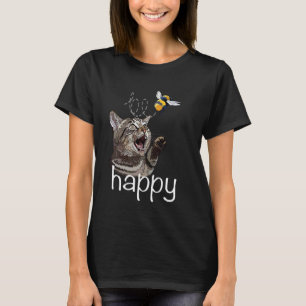 Camiseta Gato Divertido Feliz Inspirador Gatito Abeja Anima