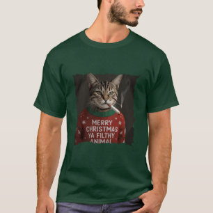 Camiseta Gato divertido fumando en Navidad, meme sarcástico
