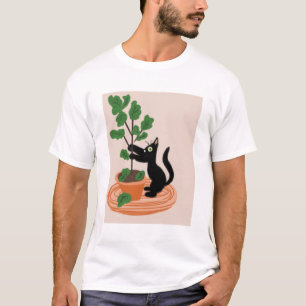 Camiseta Gato Divertido Higuera En Maceta Plantas Dibujadas
