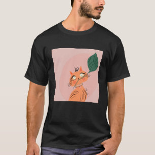 Camiseta Gato Divertido Hoja de Planta Dibujos Animados