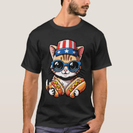 Camiseta Gato Divertido Hot Dog Día de la Independencia Com