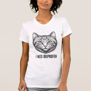 Camiseta Gato Divertido Ibuprofeno Diseño de Grabado Vintag
