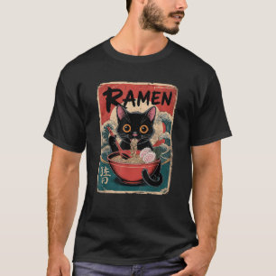Camiseta Gato divertido japonés lindo kawaii gato de ramen