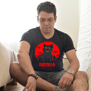 Camiseta Gato Divertido Japonés Temático Catzilla Monstruo