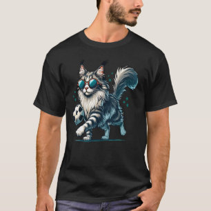 Camiseta Gato Divertido Jugando Fútbol Maine Gato Coon Juga