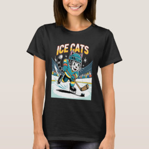 Camiseta Gato Divertido Jugando Hockey Sobre Hielo Amante D