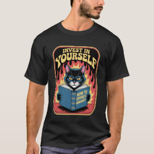 Camiseta Gato Divertido Leyendo Libro Invierte En Ti Gatos