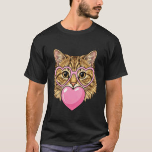 Camiseta Gato Divertido Lindo Corazón Chicle Cara de Amor G