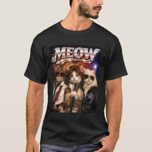 Camiseta Gato Divertido Meow Banda Disco Música Retro 70s F