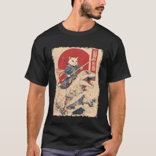 Camiseta Gato Divertido Montando Arte Japonesa Ukiyo-e Samu