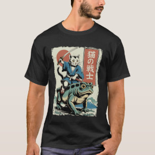 Camiseta Gato Divertido Montando Rana Arte Japonés Ukiyo-e 