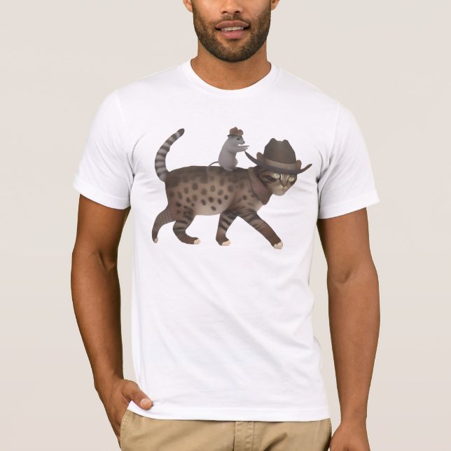 Camiseta Gato divertido montando vaquero (Anverso)