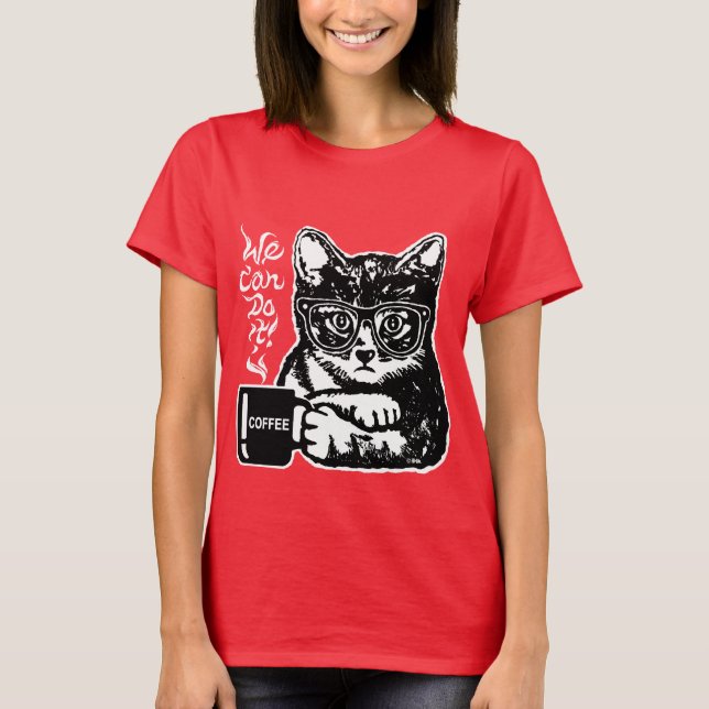 Camiseta Gato divertido motivado por el café (Anverso)