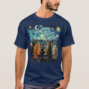 Camiseta Gato Divertido Noche Estrellada Van Gogh Gatos Esc
