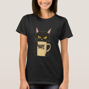 Camiseta Gato divertido Nope - Gato negro con taza de café