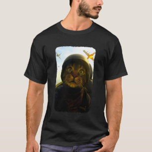 Camiseta Gato Divertido Piloto de Avión de Combate Selfie