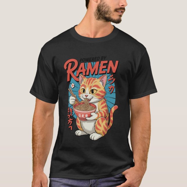 Camiseta Gato Divertido Ramen con Poder de Ramen Cómic Kawa (Anverso)