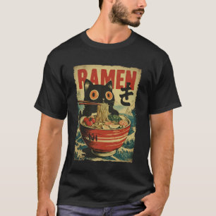 Camiseta Gato Divertido Ramen Gran Ola Frente a Kanagawa Ob