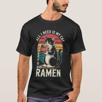 Camiseta Gato Divertido Ramen Necesito a Mi Gato y Ramen Ka