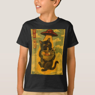 Camiseta Gato Divertido Ramen Ovni Anime Japonés Para Hombr