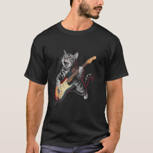 Camiseta Gato Divertido Rock & Roll Guitarra Vintage Música