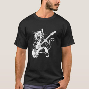 Camiseta Gato Divertido Rock & Roll Guitarra Vintage Música